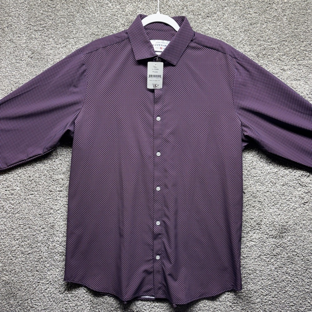 Mizzen & Main Leeward Short Sleeve Shirt Mens XL Slim Damon Purple Geometric NWT